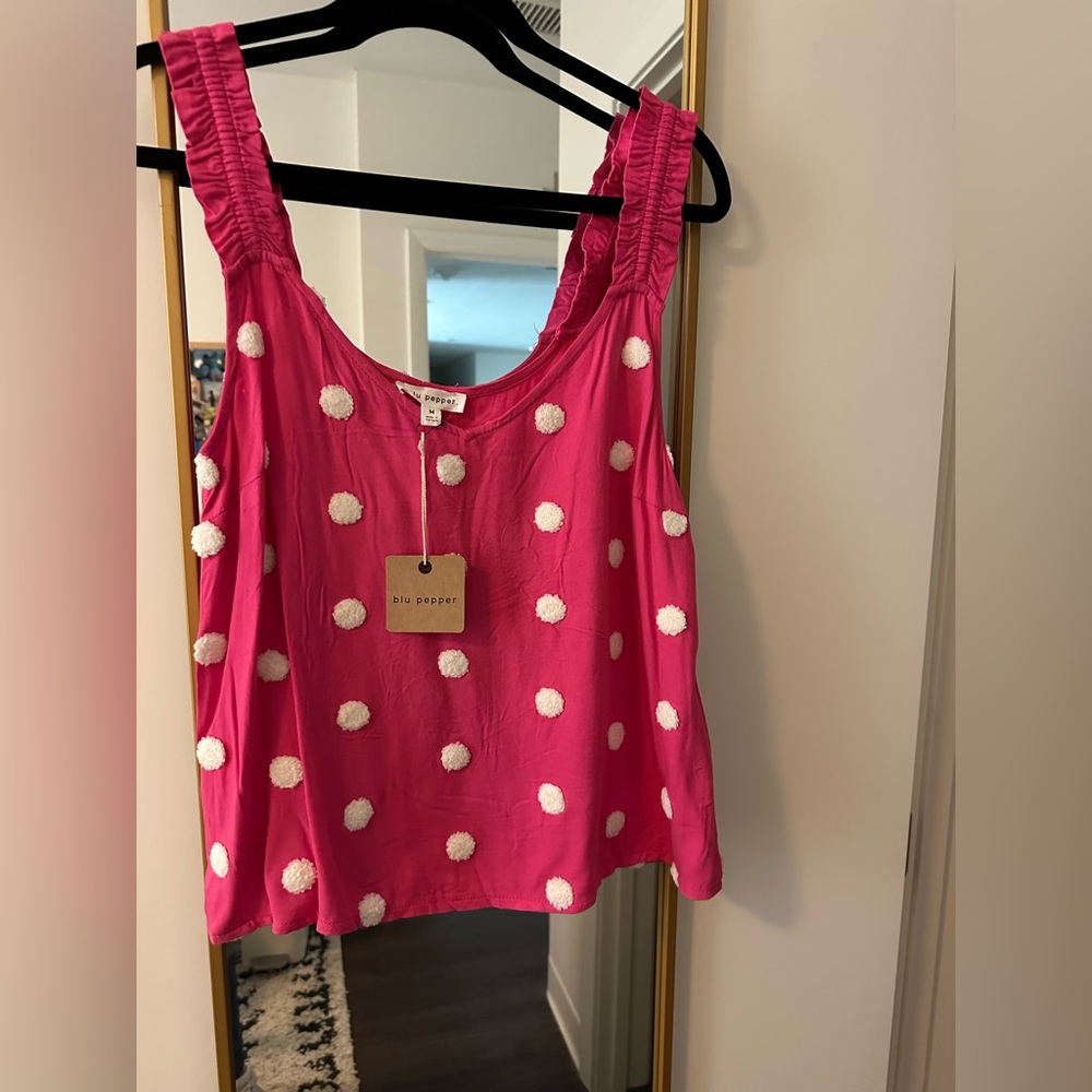 Blu Pepper Pink Polka Dot Tank Blouse